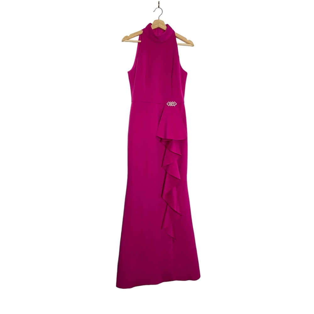 Eliza J Pink High Neck Mermaid Gown Stretch Scuba Sleeveless Magenta